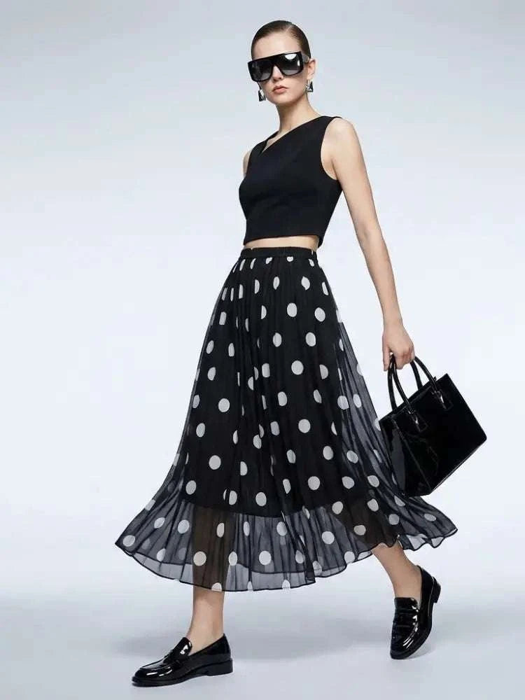 Women's Skirt Black Polka Dot BYMANYC ® New York SOHO PLEATED MAXI - New Collection