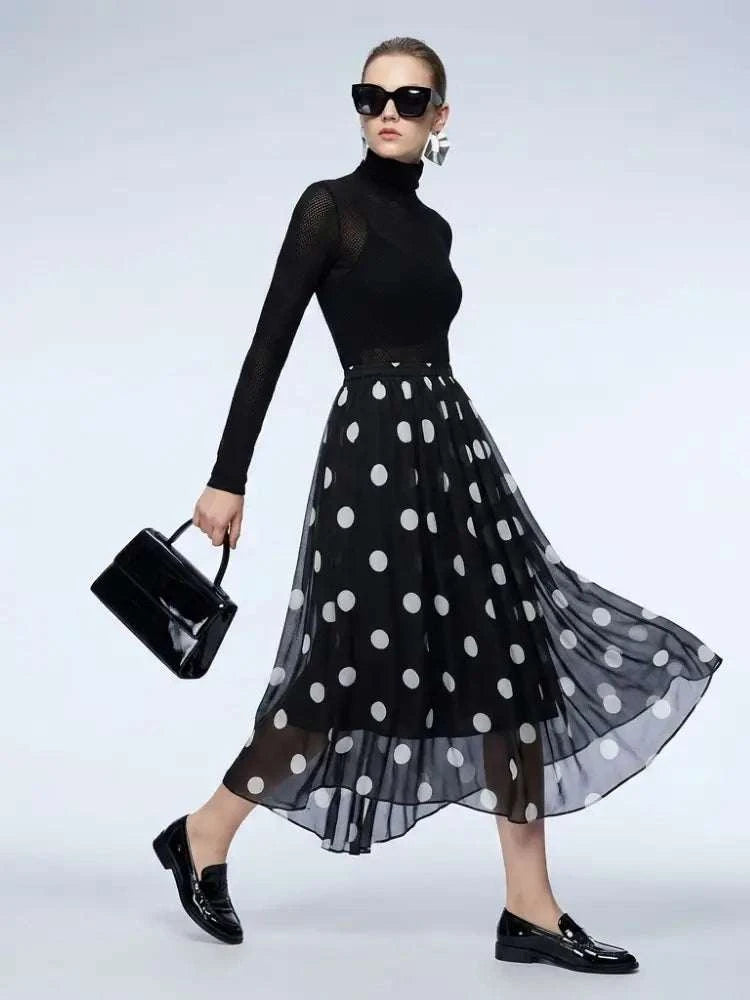 Women's Skirt Black Polka Dot BYMANYC ® New York SOHO PLEATED MAXI - New Collection