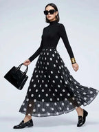 Women's Skirt Black Polka Dot BYMANYC ® New York SOHO PLEATED MAXI - New Collection
