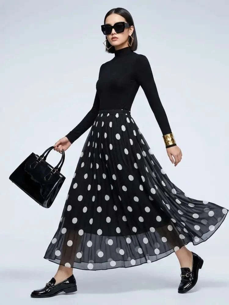 Women's Skirt Black Polka Dot BYMANYC ® New York SOHO PLEATED MAXI - New Collection