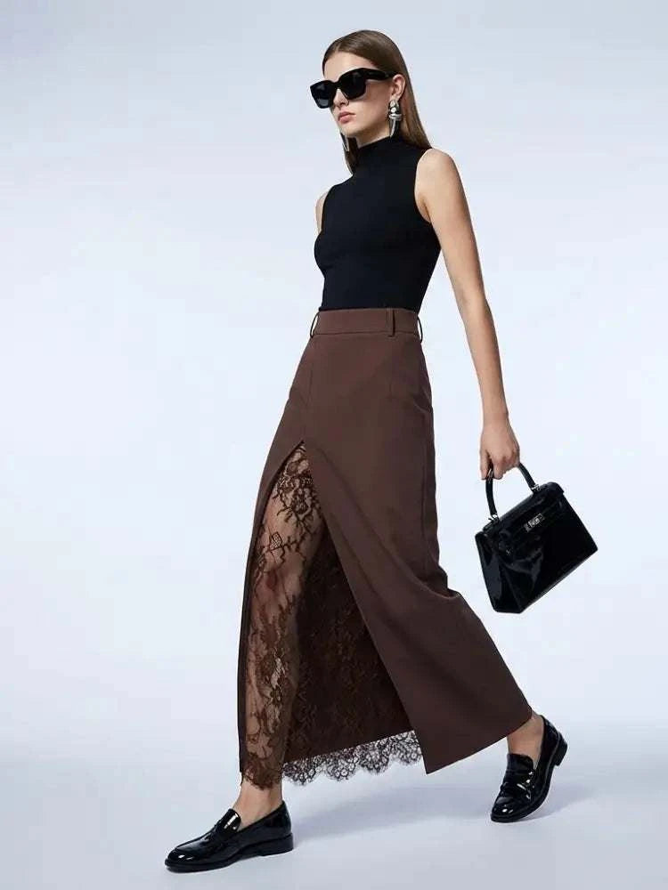 Women's Skirt Brown Maxi BYMANYC ® New York SOHO LACE SPLIT - New Collection