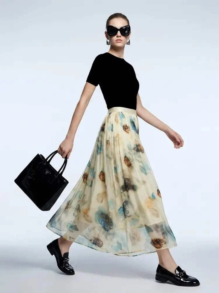 Women's Skirt Floral Silk BYMANYC ® New York HAMPTONS ABSTRACT PRINT MAXI - New Collection