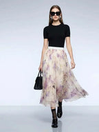 Women's Skirt Floral Tulle BYMANYC ® New York PARK AVENUE PURPLE PLEATED MIDI - New Collection