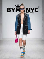 Women's Studded Two-Tone Patchwork Denim Blazer BYMANYC ® New York CONTEMPORARY VIBRANT MODERN OUTERWEAR - New Collection