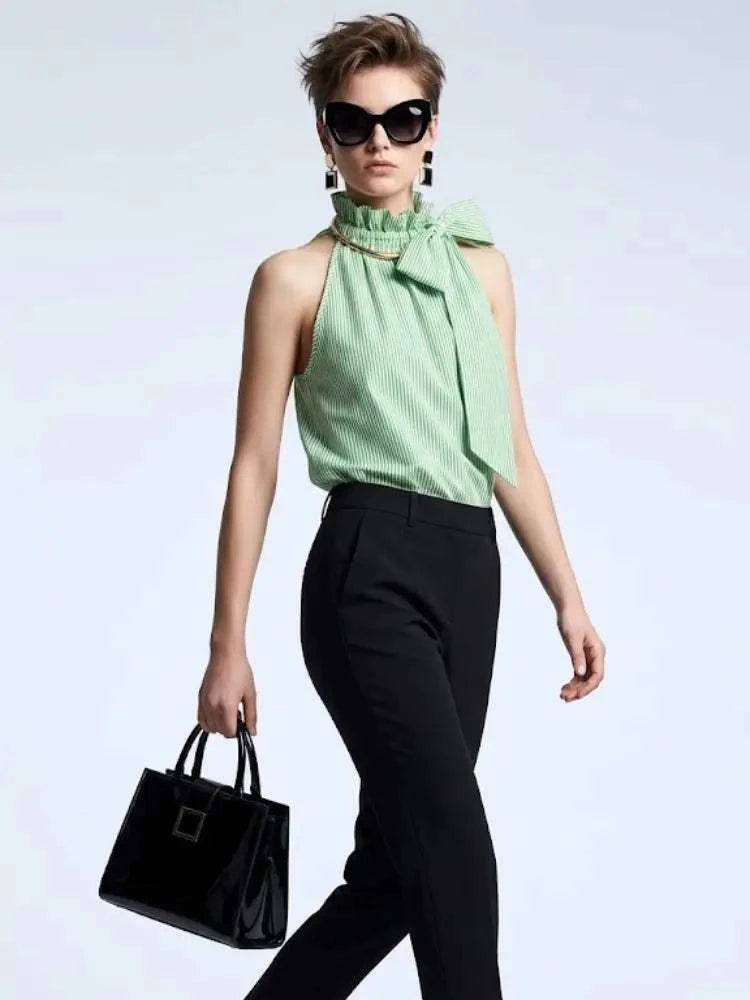 Women's Top High Neck Halter BYMANYC ® New York HAMPTONS GREEN STRIPE - New Collection