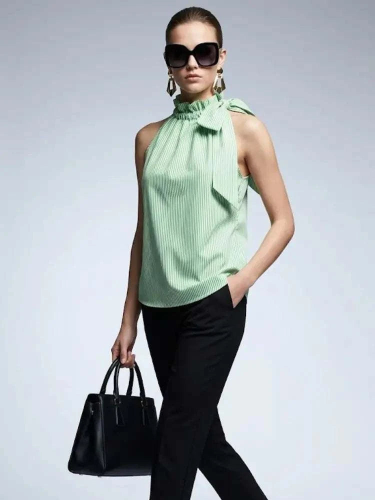 Women's Top High Neck Halter BYMANYC ® New York HAMPTONS GREEN STRIPE - New Collection