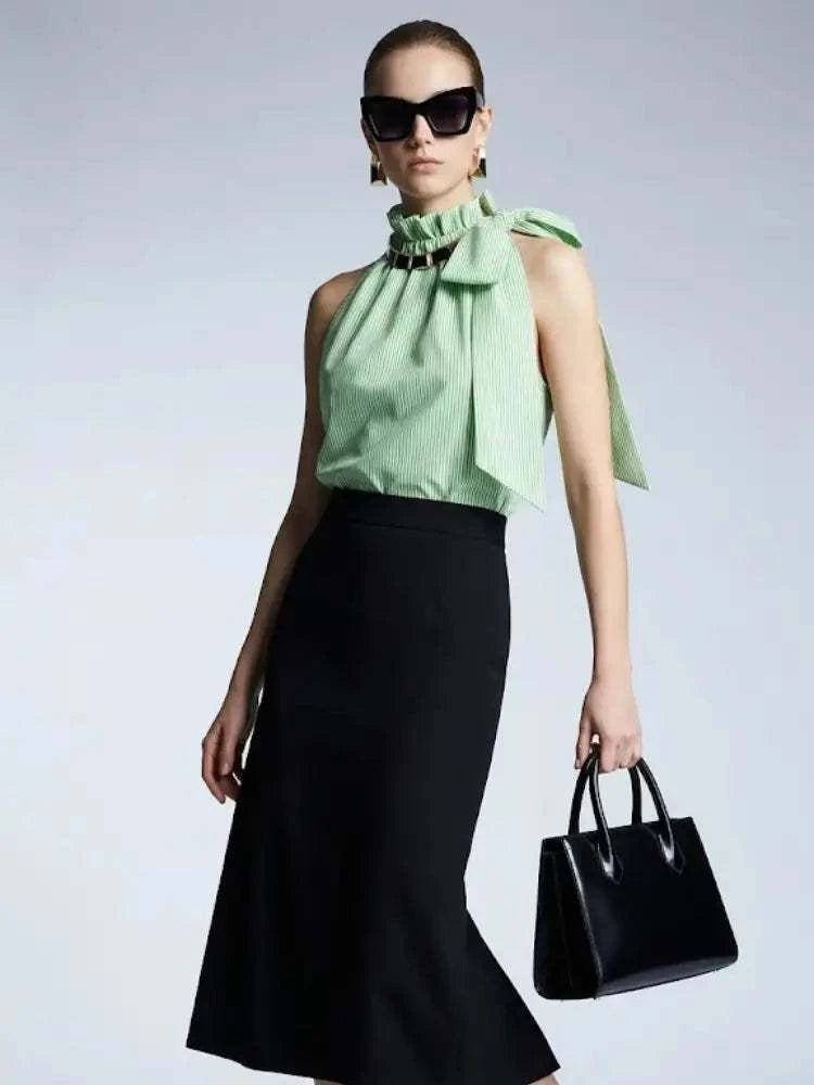 Women's Top High Neck Halter BYMANYC ® New York HAMPTONS GREEN STRIPE - New Collection