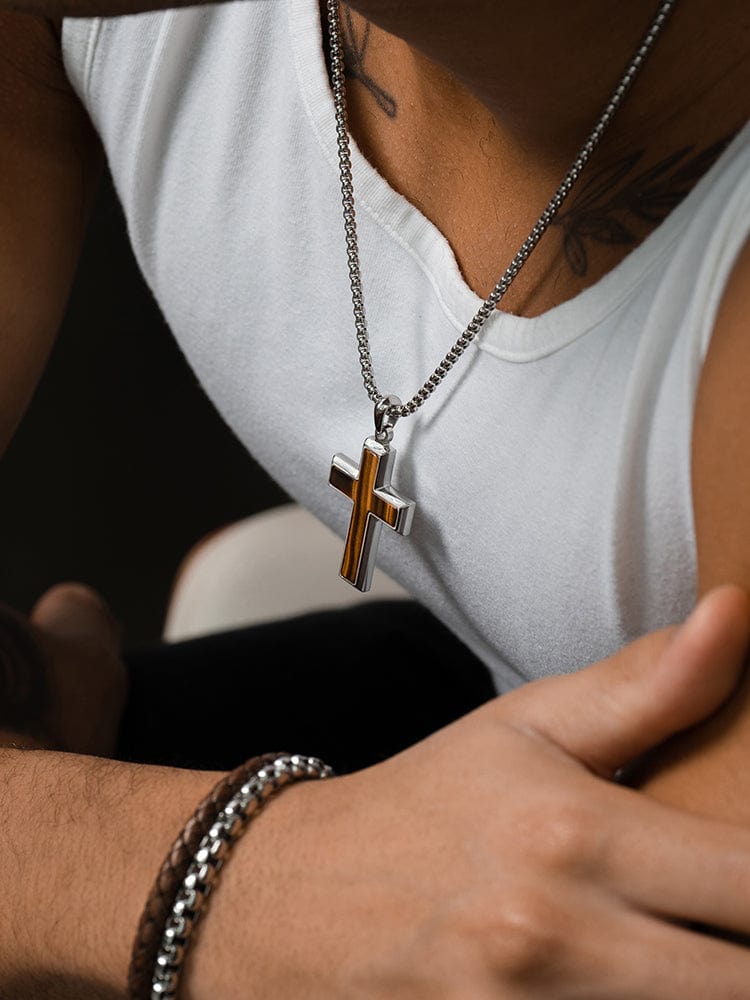 Tiger Eye Cross Pendant Necklace - Maven Couture IncCross Pendant