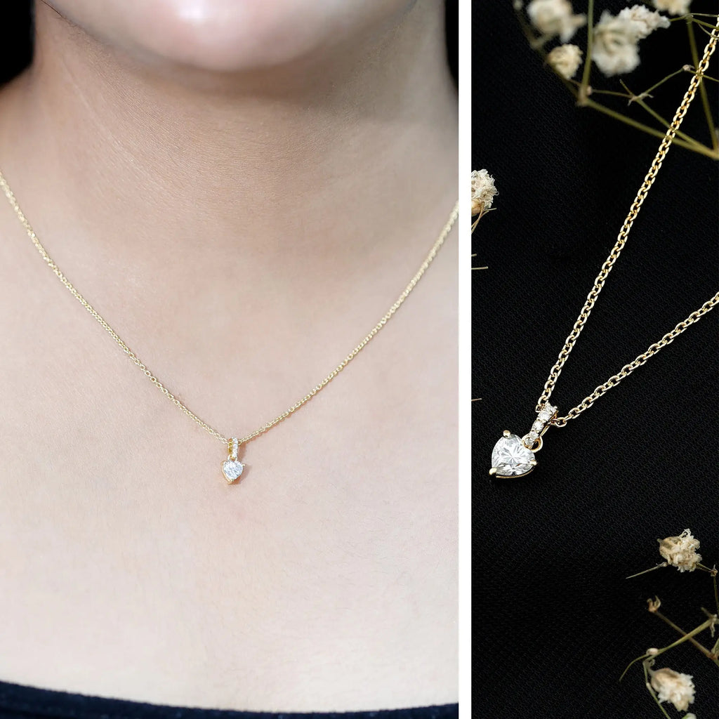 Yellow Gold Plated Silver 0.5 Carat Moissanite Heart Pendant with Chain