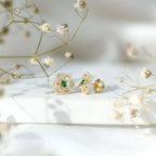 Yellow Gold Plated Silver Lab Grown Emerald Diamond Flower Stud Earrings for Women