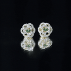 Yellow Gold Plated Silver Lab Grown Emerald Diamond Flower Stud Earrings for Women