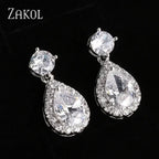 ZAKOL Classic Water Drop Earrings in silver-tone metal with clear cubic zirconia crystals in a teardrop dangle design