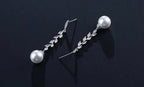ZAKOL Fashion Round Imitation Pearls Drop Earrings for Women Shinny Zirconia Crystal Leaf Long Bridal Earring Wedding Jewelry