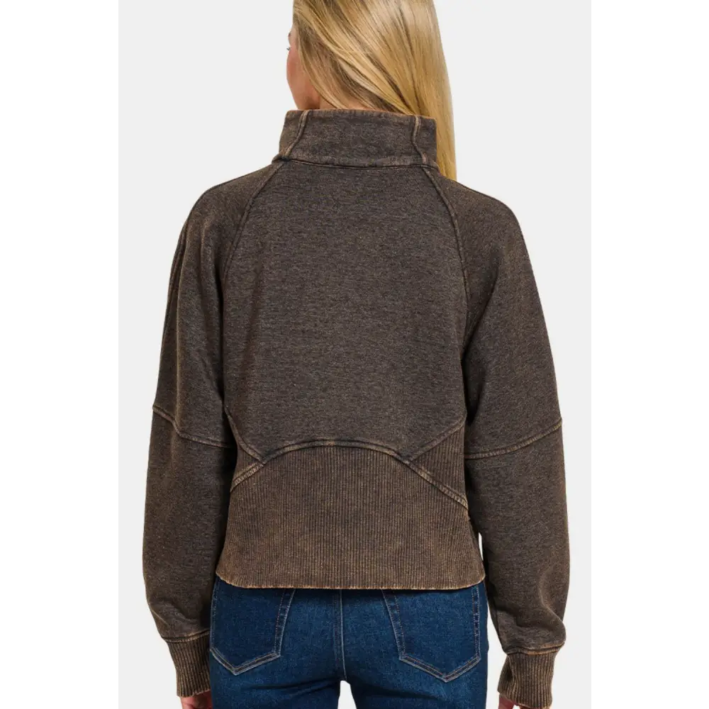 Zenana acid washed half zip fleece sweatshirt for luxury fashion $50.99 an acid-washed half-zip fleece pullover