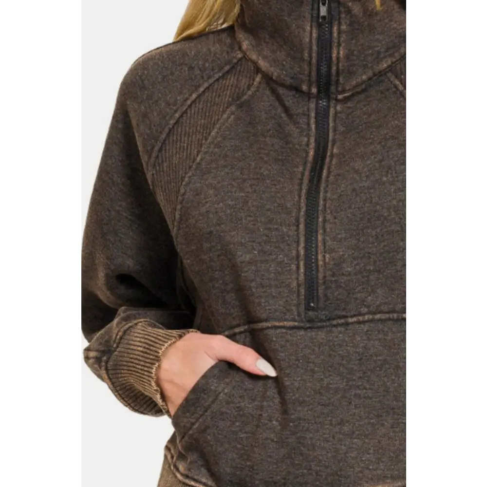 Zenana acid washed half zip fleece sweatshirt for luxury fashion $50.99 an acid-washed half-zip fleece pullover