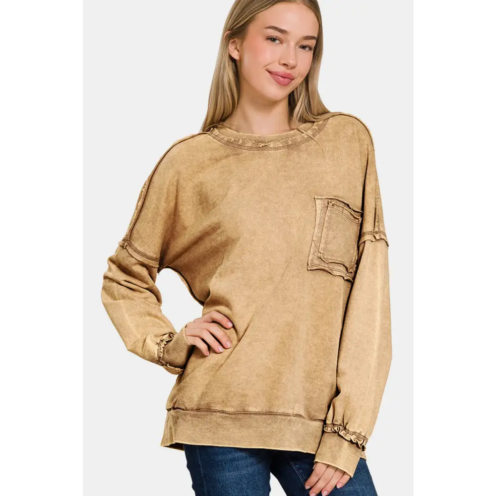 Elevate your wardrobe with zenana luxury fashion for women sweatshirt $43.99 the exposed seam round neck dropped