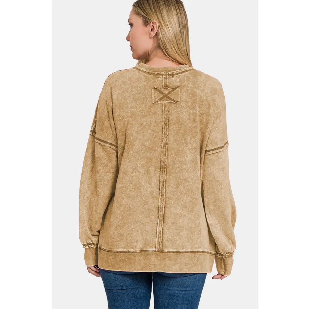 Elevate your wardrobe with zenana luxury fashion for women sweatshirt $43.99 the exposed seam round neck dropped